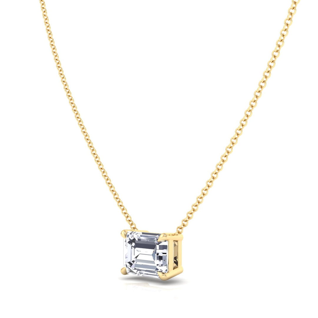 Floating Emerald Shape Lab Grown Diamond Pendant Yellow Gold 14K
