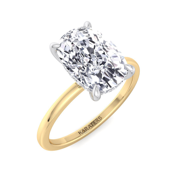 Two Tone Elongated Cushion Cut Solitaire Lab-Grown Diamond Engagement Ring