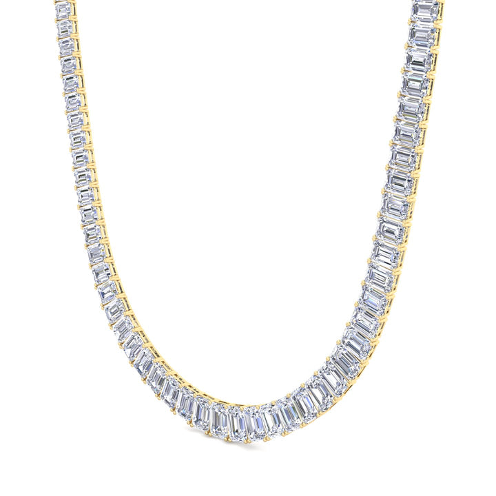 Emerald Shape Graduated Lab Grown Diamond Tennis Necklace Yellow Gold