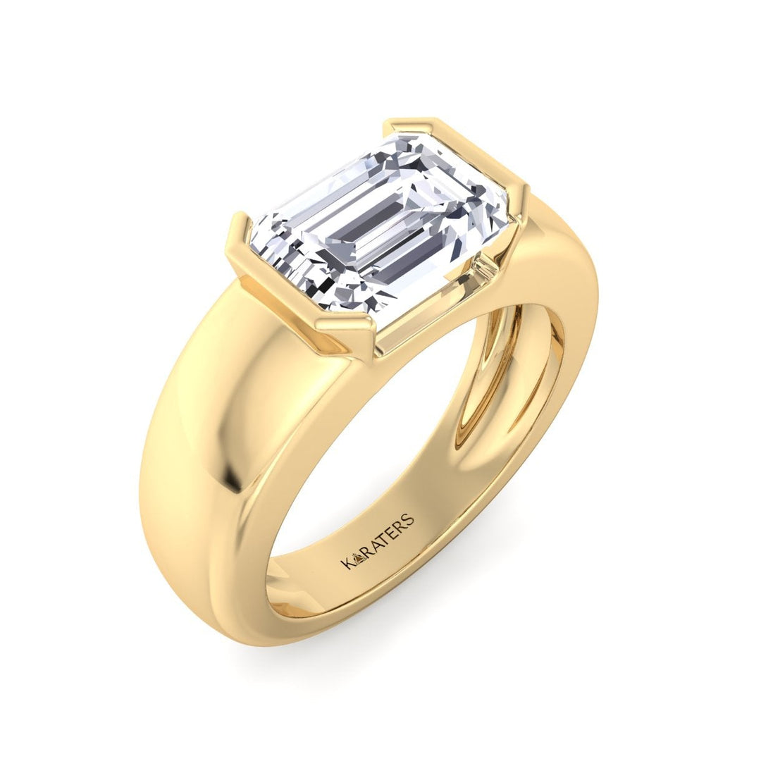 YG Emerald Cut Bezel Set Unisex Lab Grow Diamond Engagement Ring