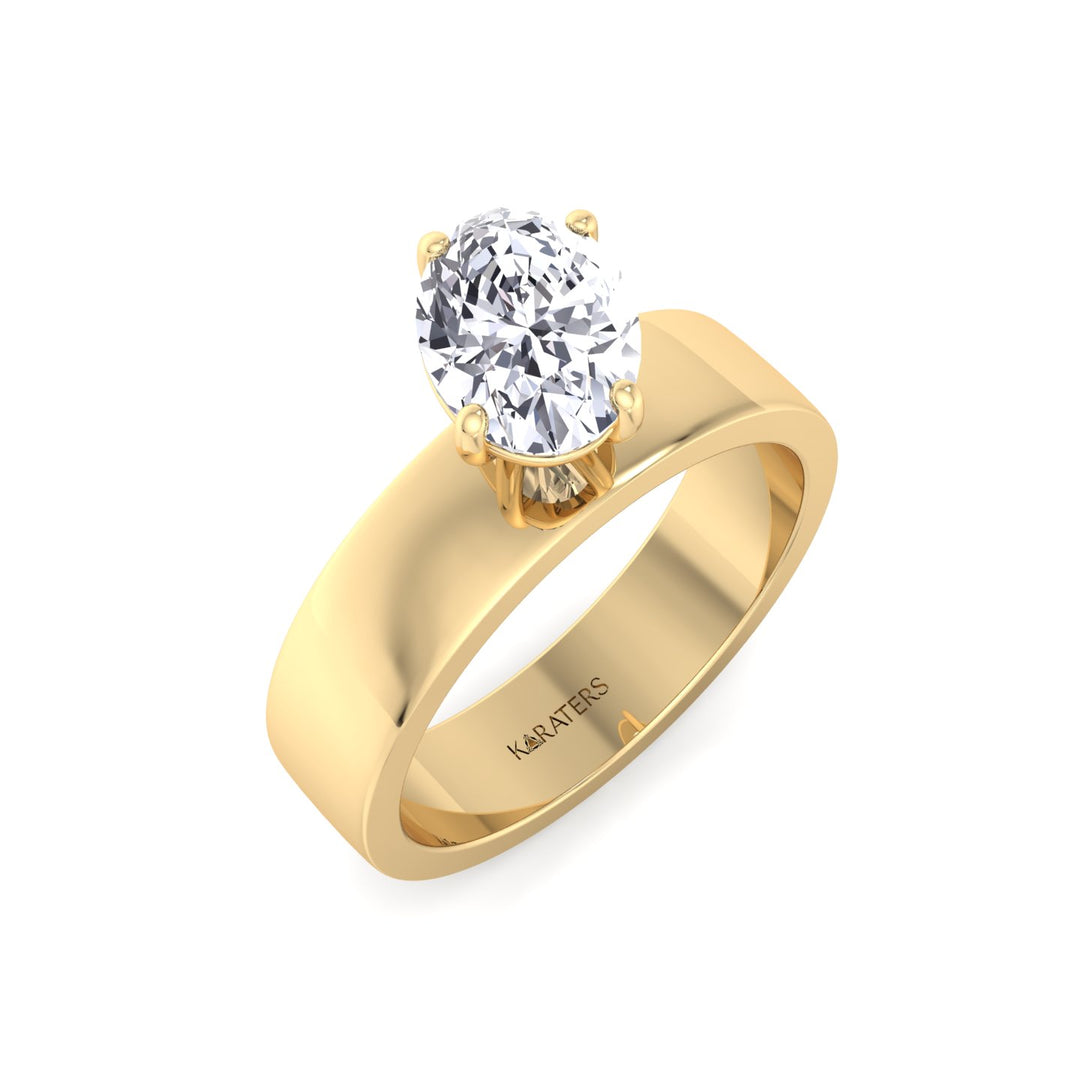 Oval Shape Lab Grown Diamond Engagement Ring with Wide Band Yellow Gold 18K