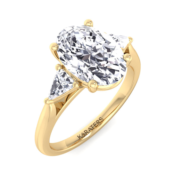 Oval Cut Lab Grown Diamond Engagement Ring with Trillion Side Stones