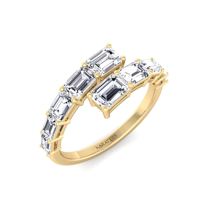 Graduated Emerald Shape Lab Grown Diamond Wrap Ring Yellow Gold 18K