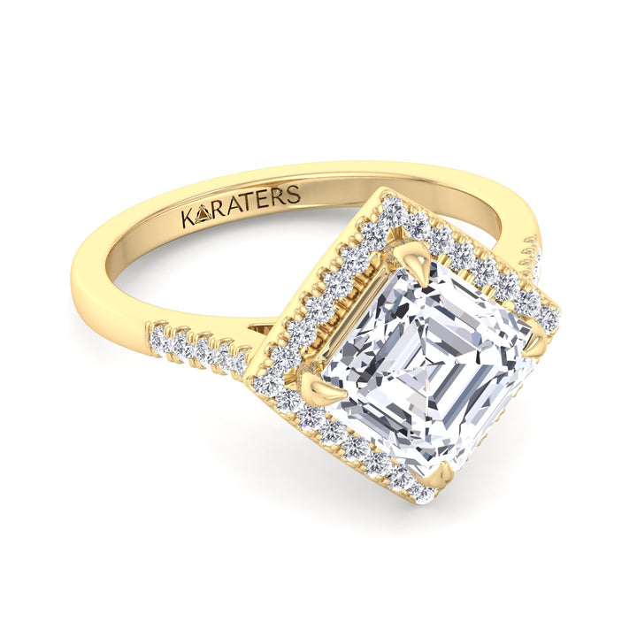 Asscher Cut Lab Grown Diamond Engagement Ring With A Halo