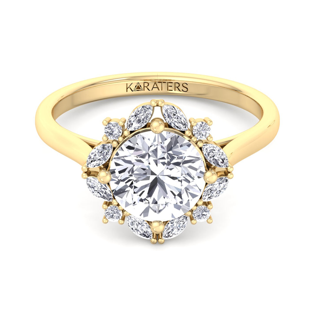 Round and Marquise Cut Solitaire Cluster Lab Grown Diamond Engagement Ring