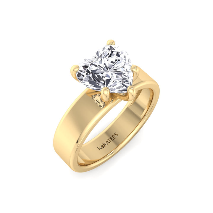 Heart Shape Lab Grown Diamond Engagement Ring with Wide Band Yellow Gold 14K