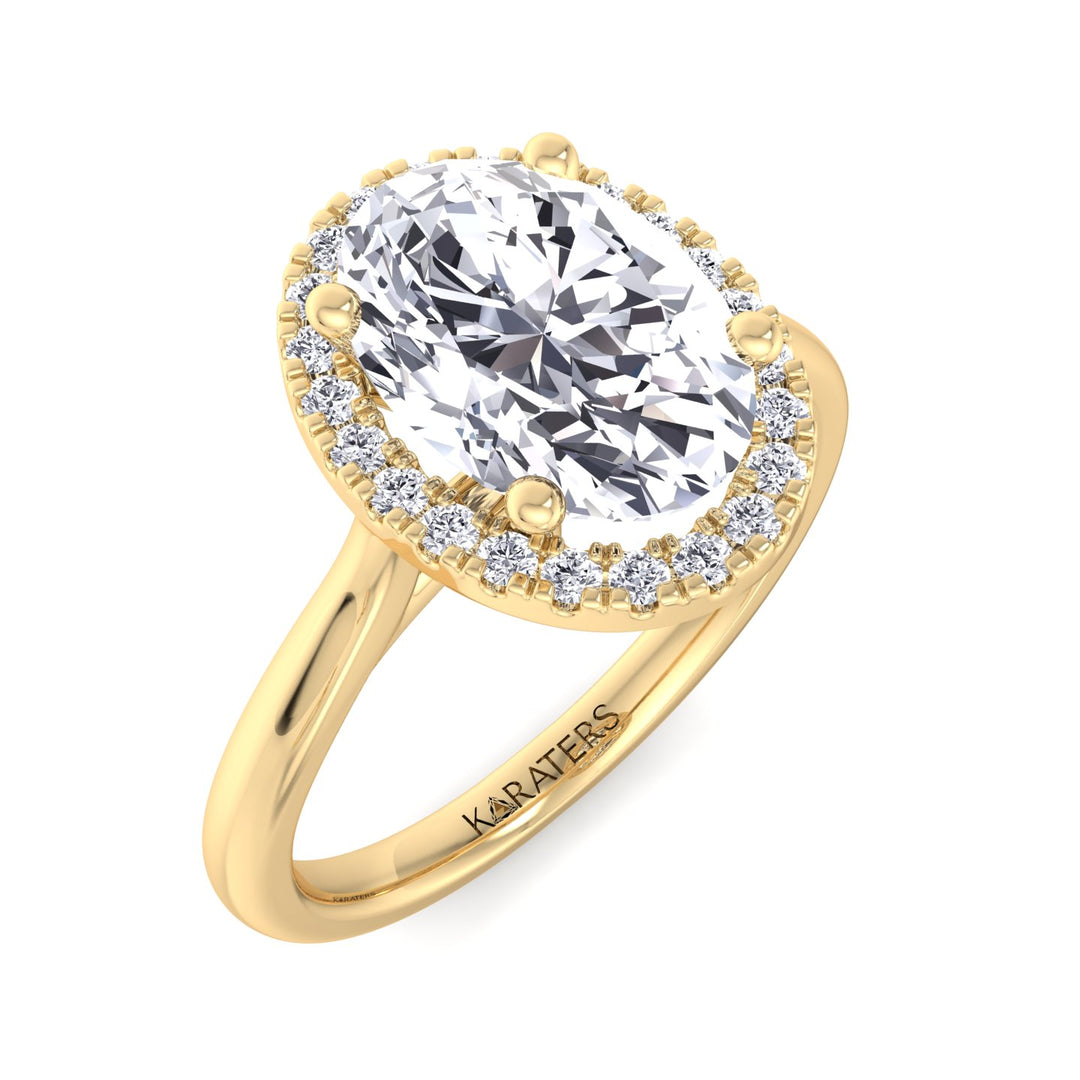 Halo Oval Cut Lab Grown Diamond Engagement Ring with Solitaire Plain Band