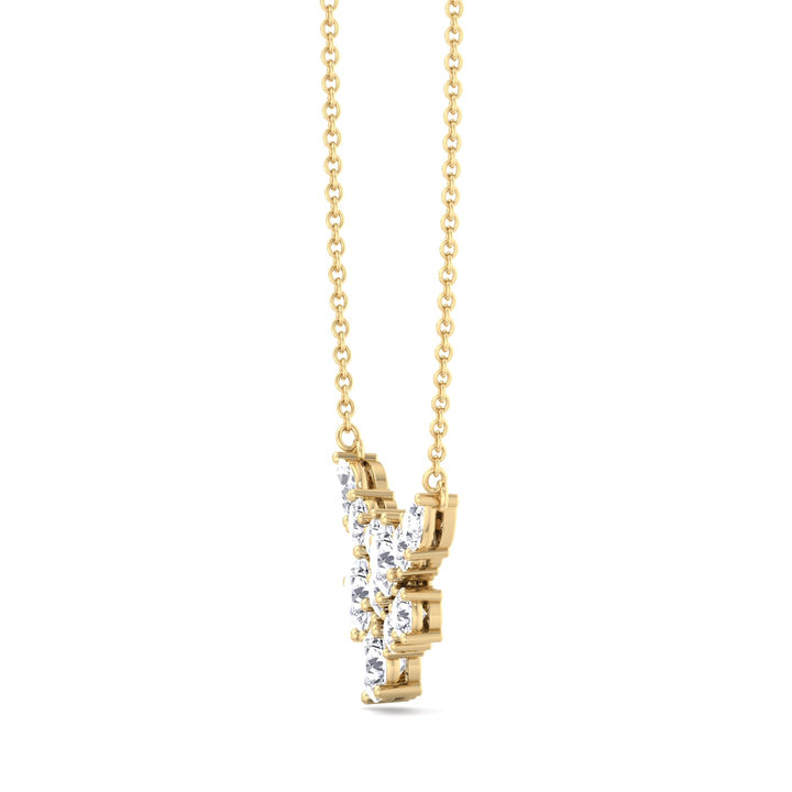 1.65CT Round Shape Cluster Natural Diamond Pendant Necklace Yellow Gold