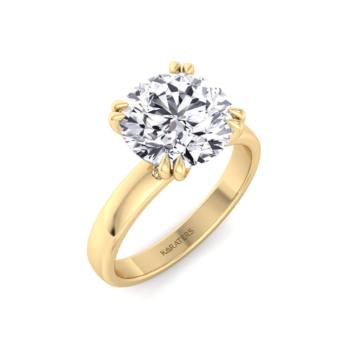 Double Prong Round Shape Lab Grown Diamond Solitaire Engagement Ring with Thick Band Yellow Gold 14K 