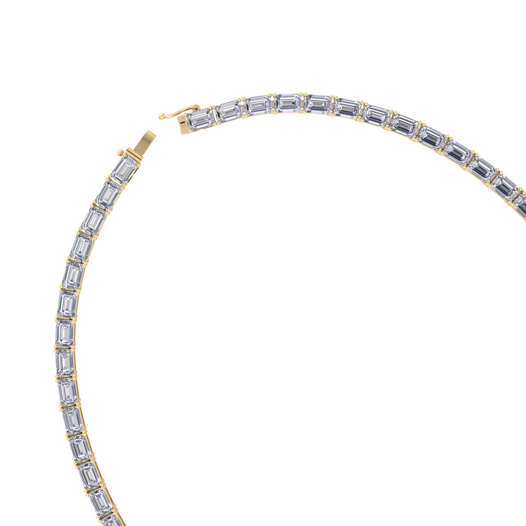 East-West Emerald Cut Lab Grown Diamond Tennis Necklace Yellow Gold 18K