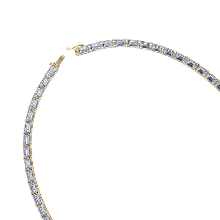 East-West Emerald Cut Lab Grown Diamond Tennis Necklace Yellow Gold 18K