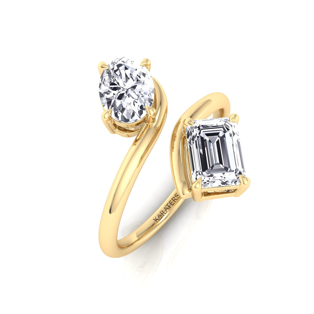 Oval & Emerald Shape Lab Grown Diamond Open Engagement Ring-Yellow Gold-14K