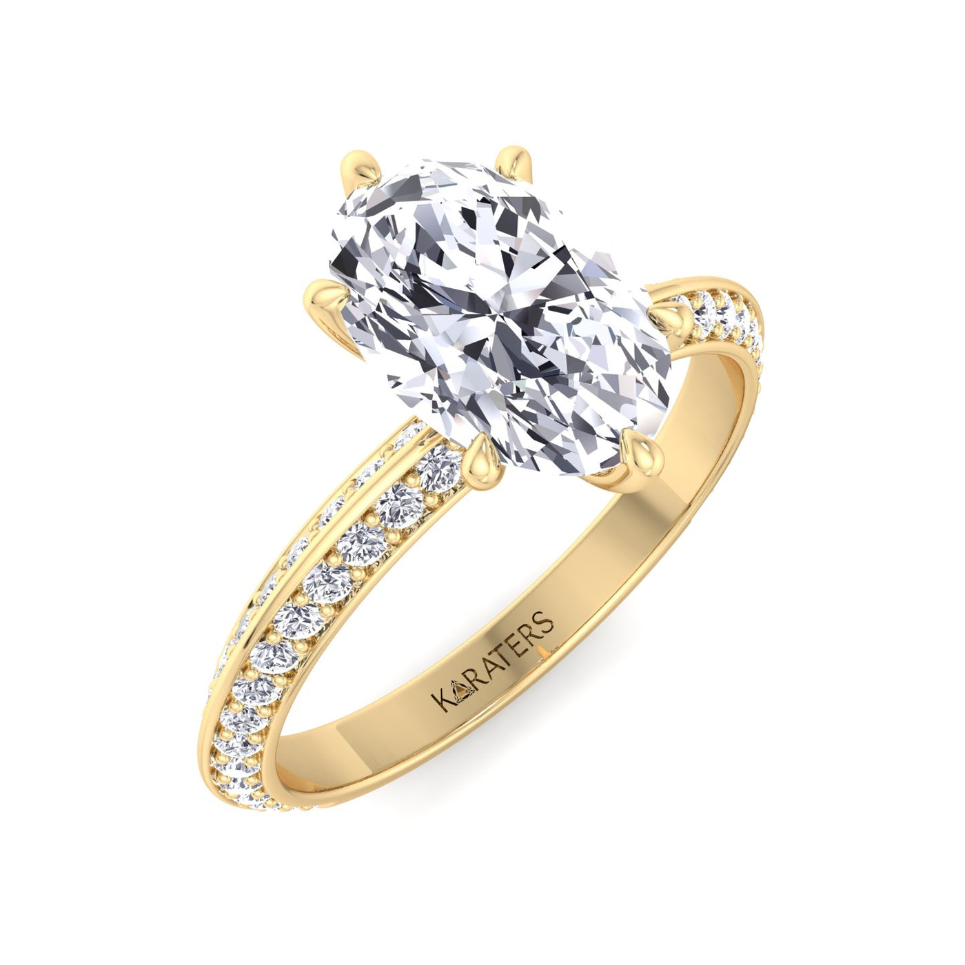 Spezia - Oval Shape Lab Grown Diamond Engagement Ring with Double Sided Pave Band