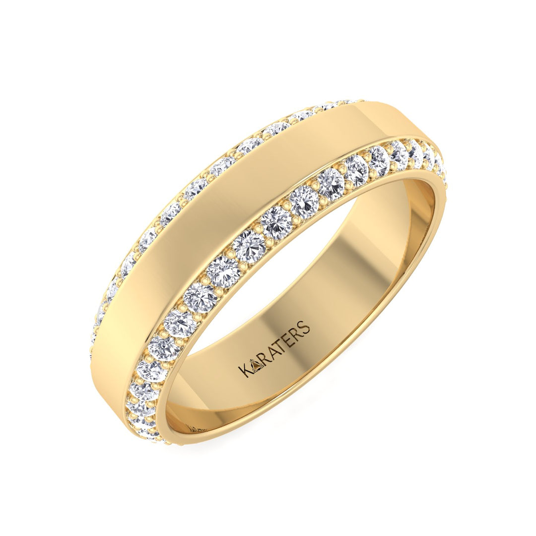 Beveled Edge Lab Grown Diamond Wedding Band Yellow Gold 14K