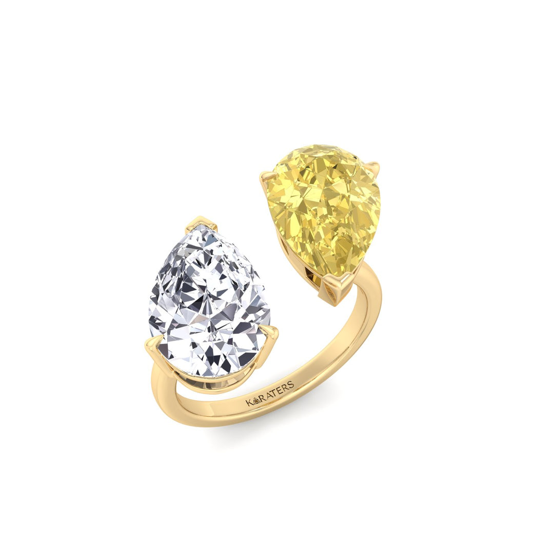 Fancy Yellow & White Pear Shape Lab  Diamond Ring YG 