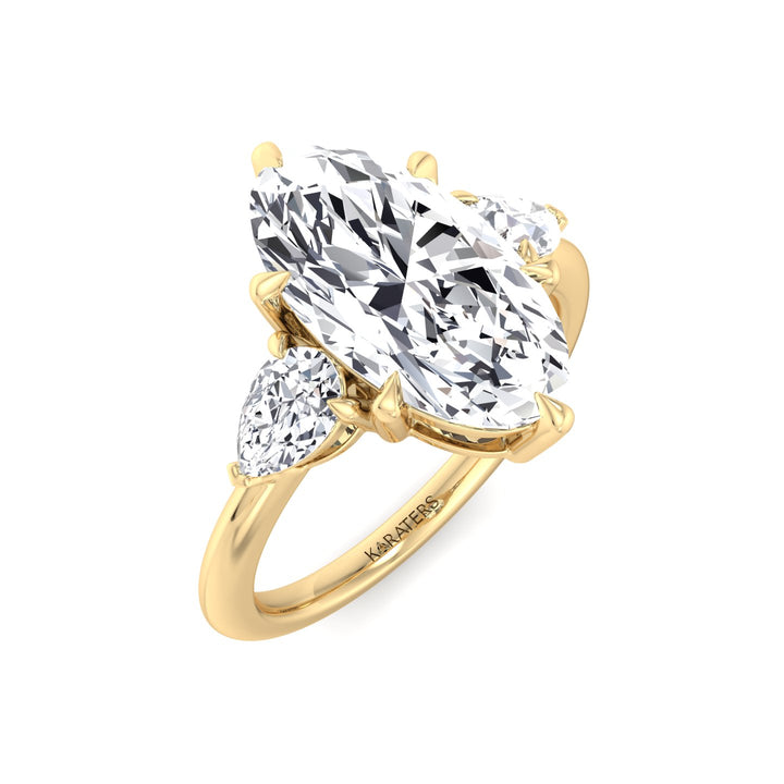 Moval Lab-Grown Diamond Engagement Ring with Pear Sidestones Yellow Gold 18K