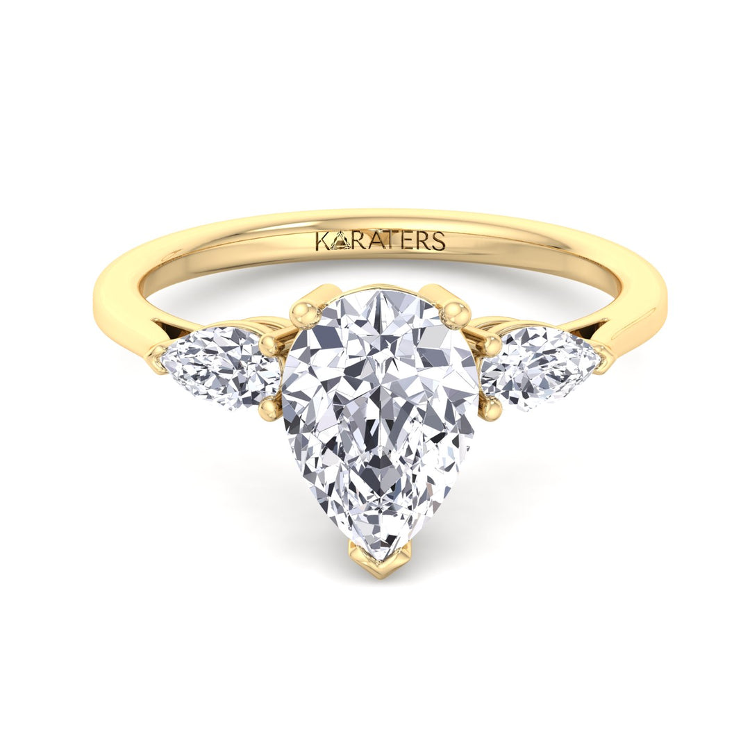 Pear Shaped Cut Lab Grown Diamond Solitaire Engagement Ring With Pear SideStones