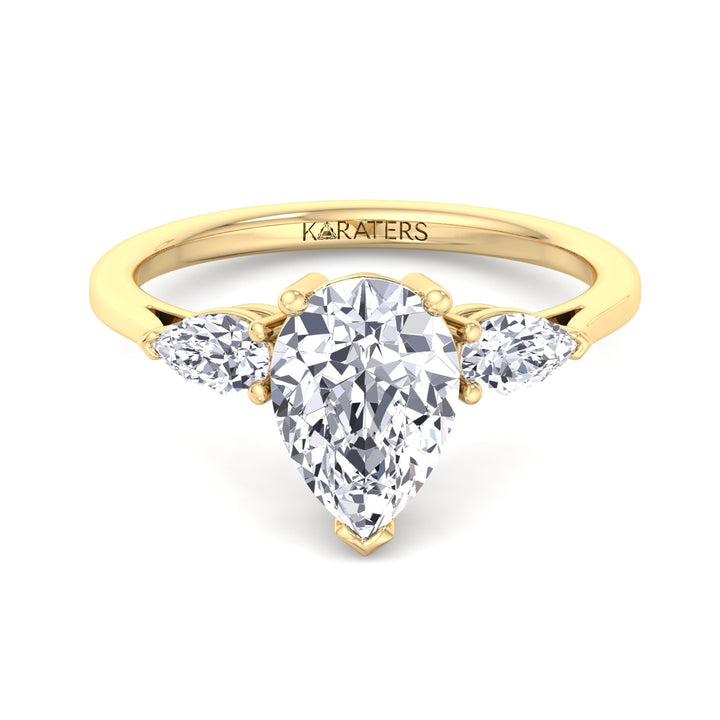 Pear Shaped Cut Lab Grown Diamond Solitaire Engagement Ring With Pear SideStones
