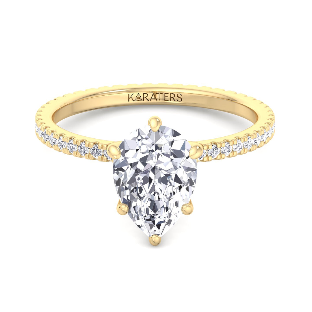 Pear Shape Lab Grown Diamond Engagement Ring with Round Side Stones