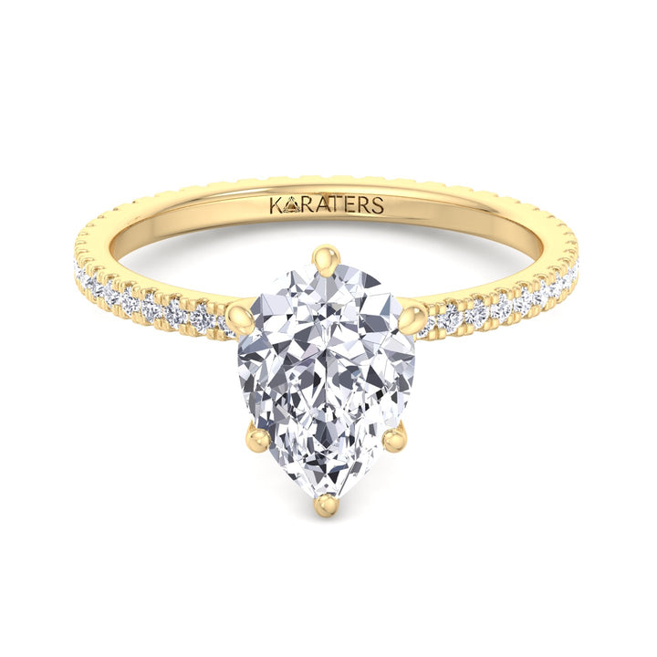 Pear Shape Lab Grown Diamond Engagement Ring with Round Side Stones