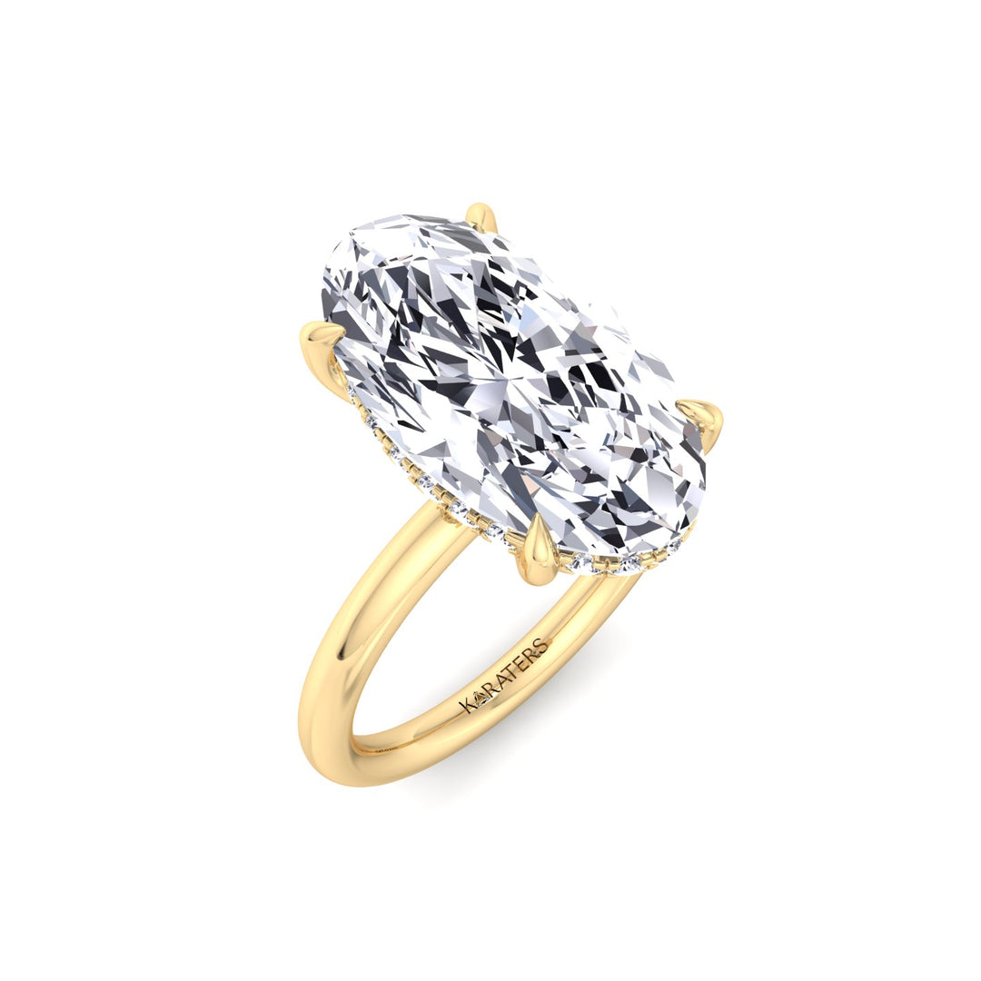 Moval Lab Grown Diamond Engagement Ring with Hidden Halo Yellow Gold 18K