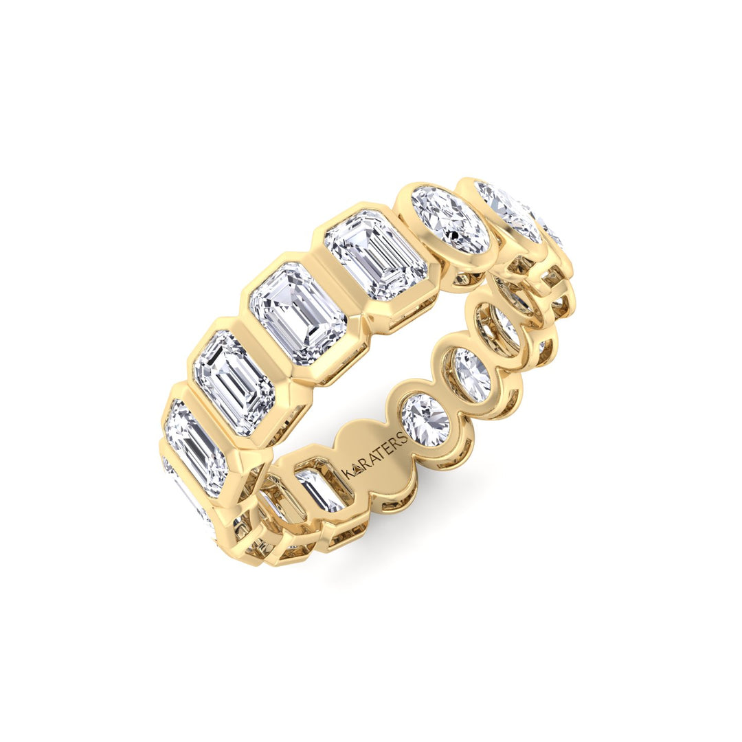 Double Shape - Bezel Set Emerald and Oval Cut Lab Grown Diamond Eternity Band