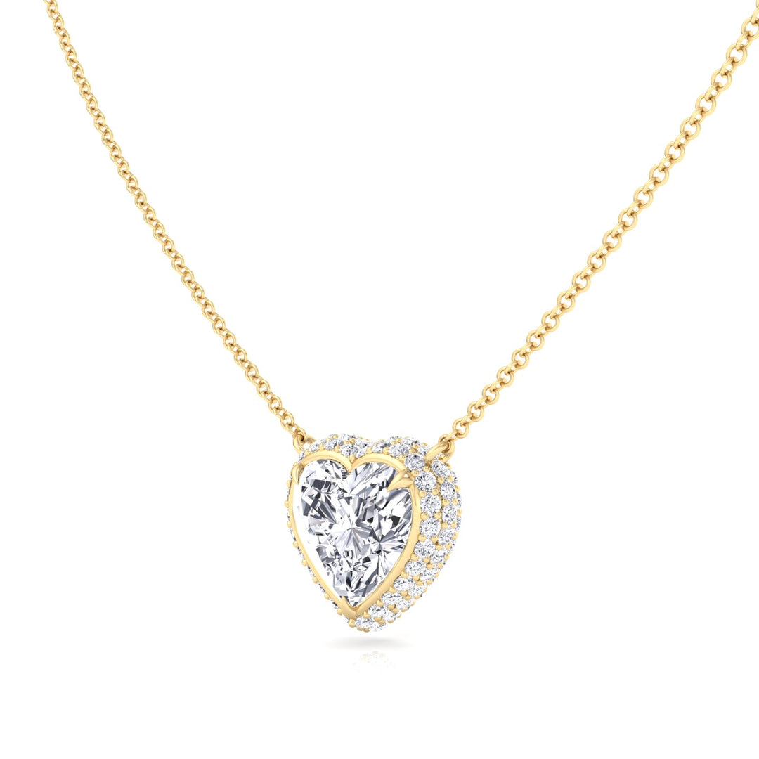 Invisible Halo Heart Shape Lab Grown Diamond Pendant Yellow Gold 18K
