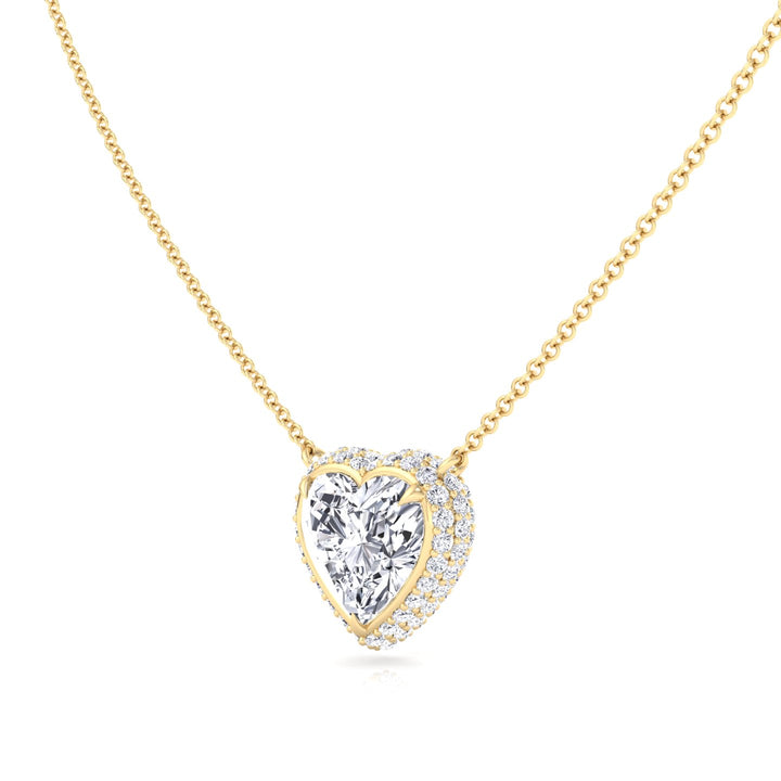 Invisible Halo Heart Shape Lab Grown Diamond Pendant Yellow Gold 18K