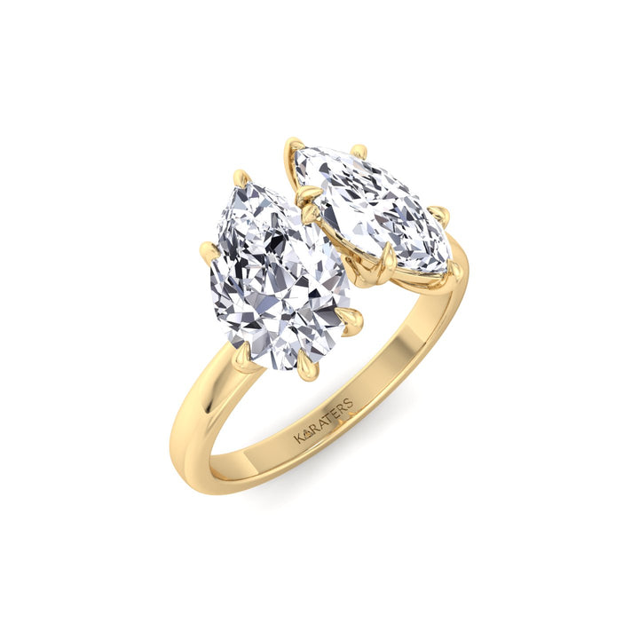 Toi Et Moi - Pear and Marquise Shape Lab Grown Diamond Engagement Ring Yellow Gold 18K
