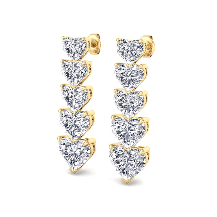 Dangle Heart Shape Lab Grown Diamond Tennis Earrings Yellow Gold 18K