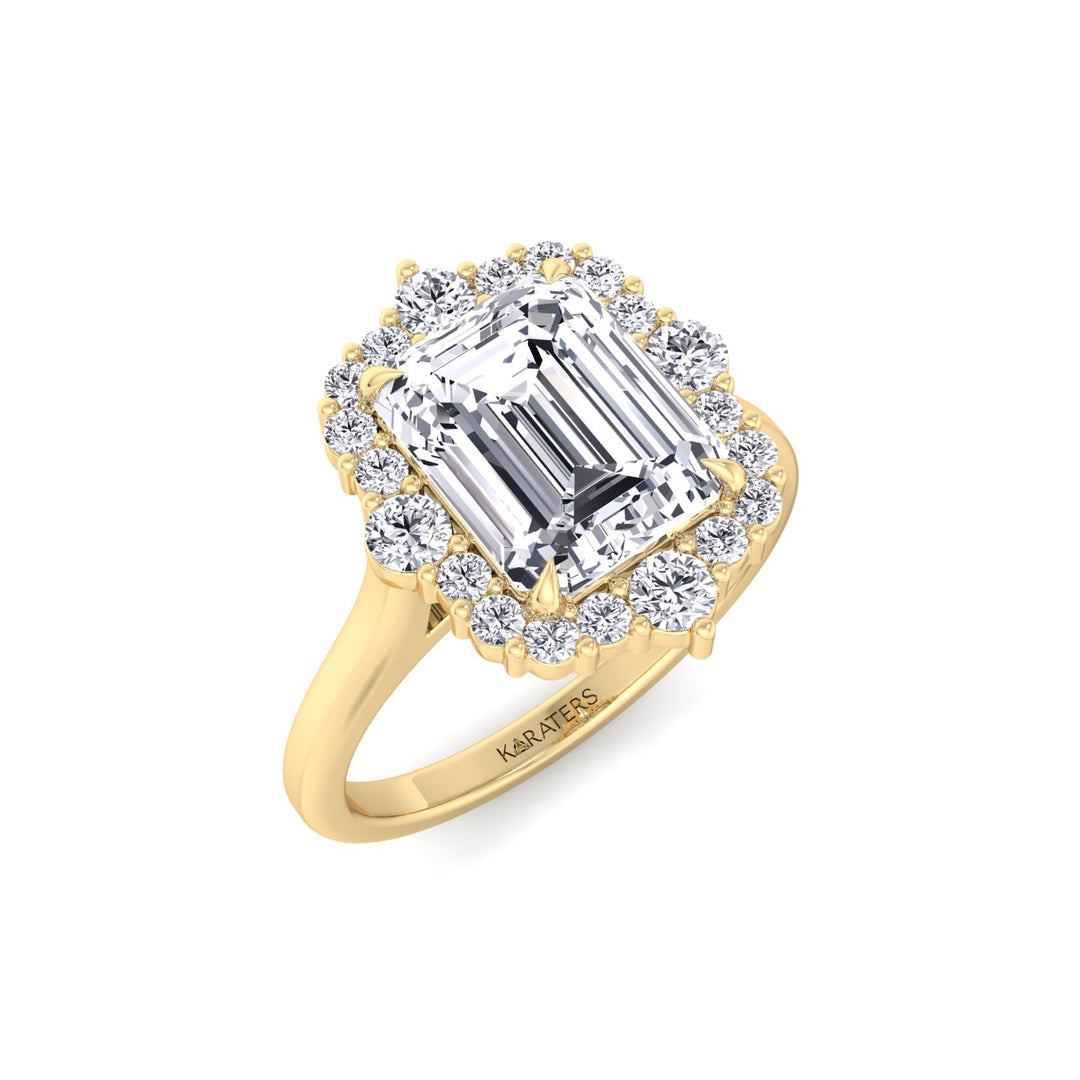 Cathedral Style Emerald Cut Lab Grown Diamond Ring YG