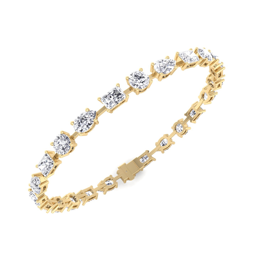 Multi Shape Lab Grown Diamond Tennis Bracelet 14K Solid Gold (Round, Pear & Emerald)