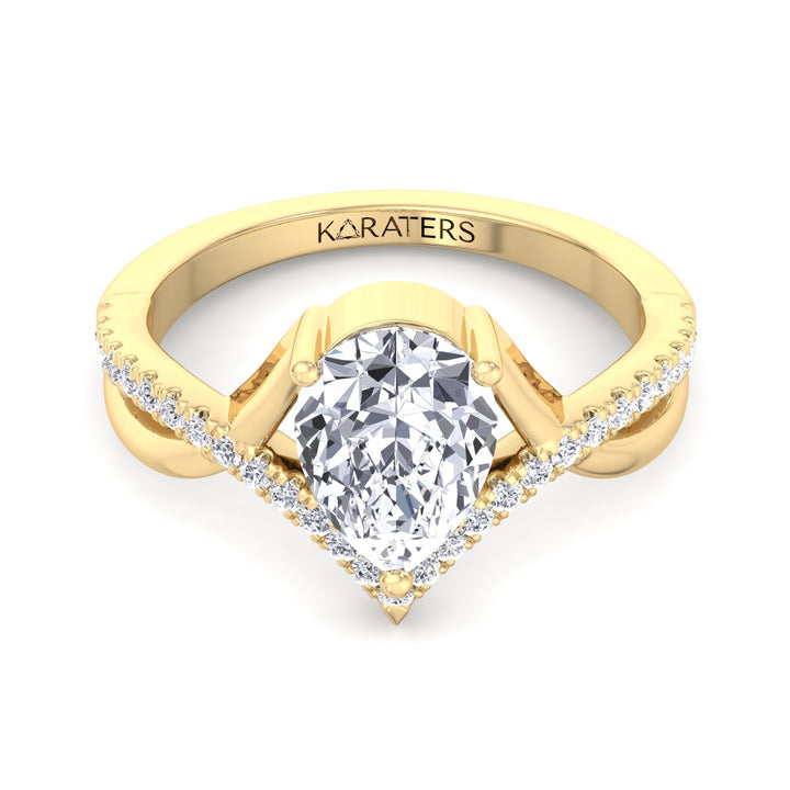 Pear Shaped Cut Lab Grown Diamond Engagement Ring with Twisted Pave Band