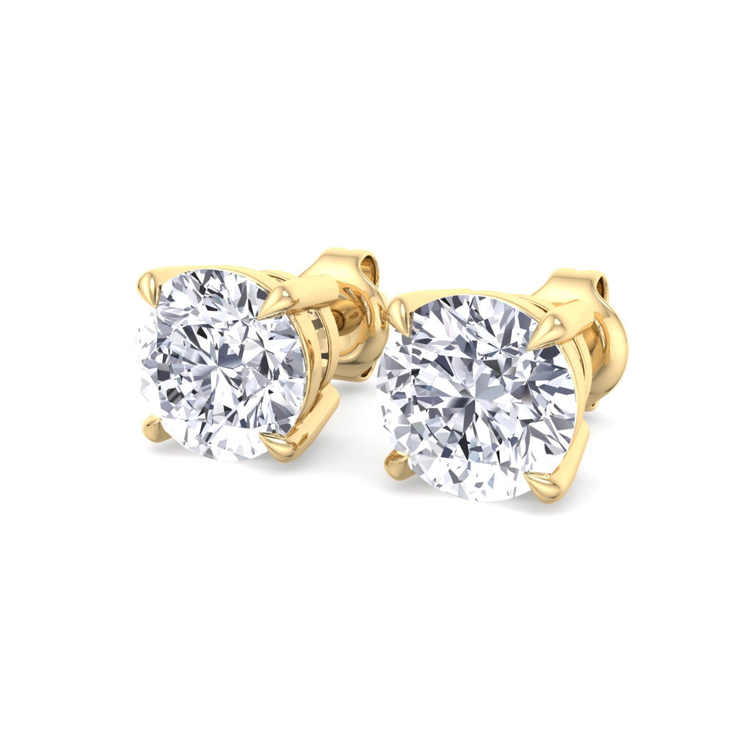 Round Cut  Lab-Grown Diamond Studs Yellow Gold