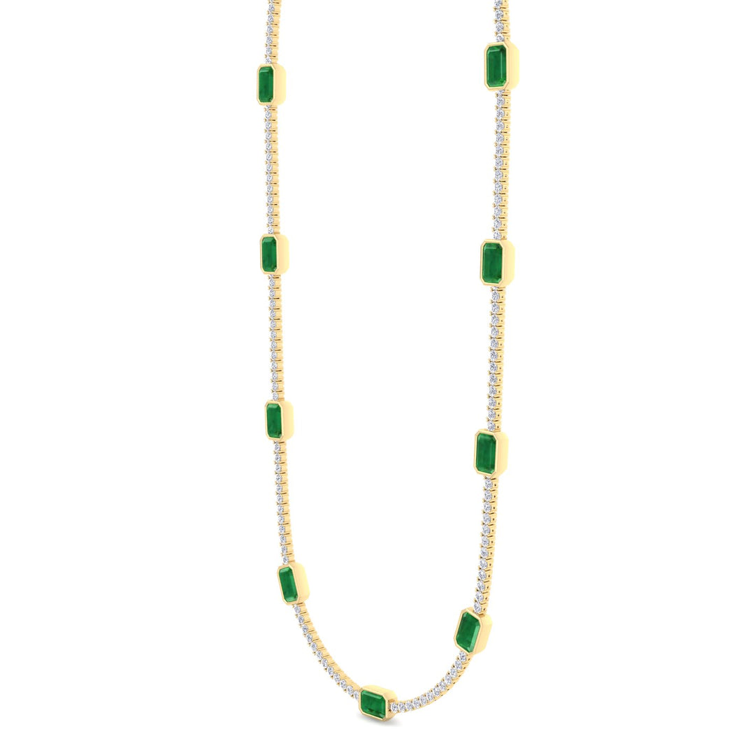 Lab Grown Emerald and Diamond Tennis Necklace Yellow