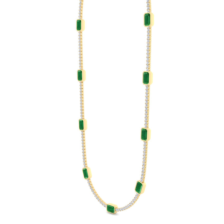 Lab Grown Emerald and Diamond Tennis Necklace Yellow
