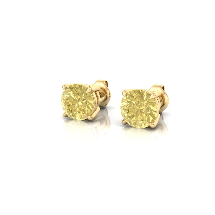 Fancy Yellow Round Shape Lab Grown Diamond Studs Yellow Gold 18K