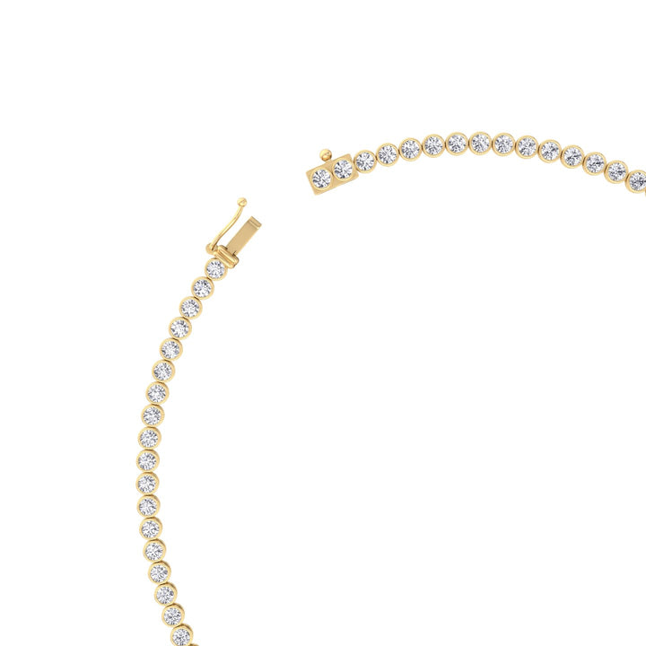 Bezel Set Graduated Lab Grown Diamond Tennis Necklace Yellow Gold 14K