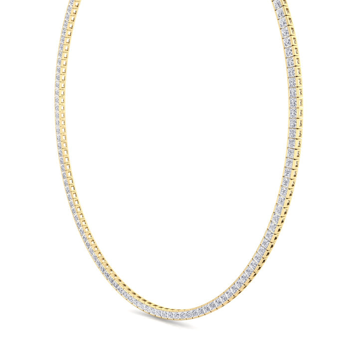 Channel Setting Princess Cut Lab-Grown Diamond Tennis Necklace  18K Solid Gold-7CT-Yellow Gold