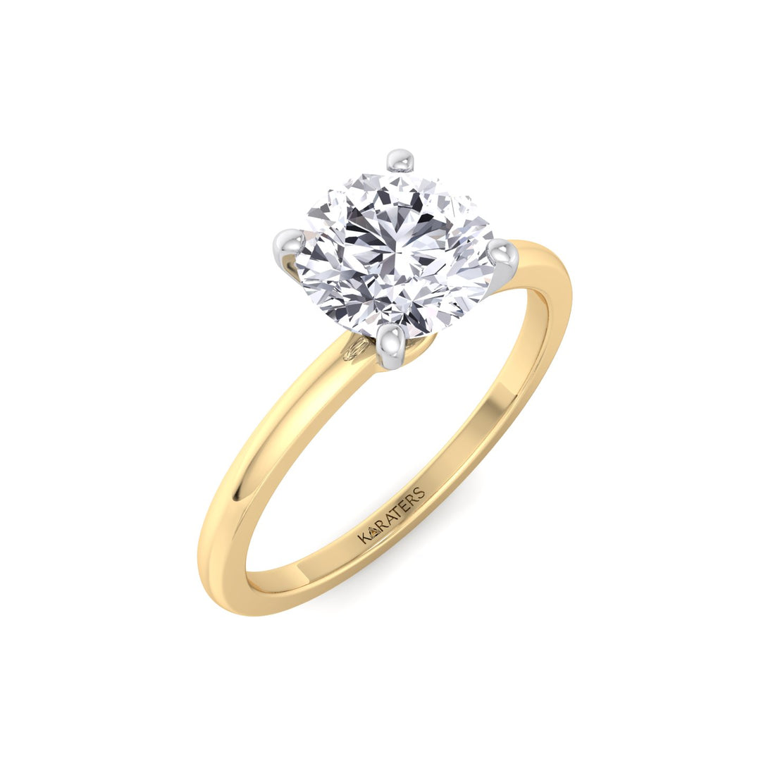 Two Tone Round Shape Solitaire Lab-Grown Diamond Engagement Ring Yellow Gold 18K