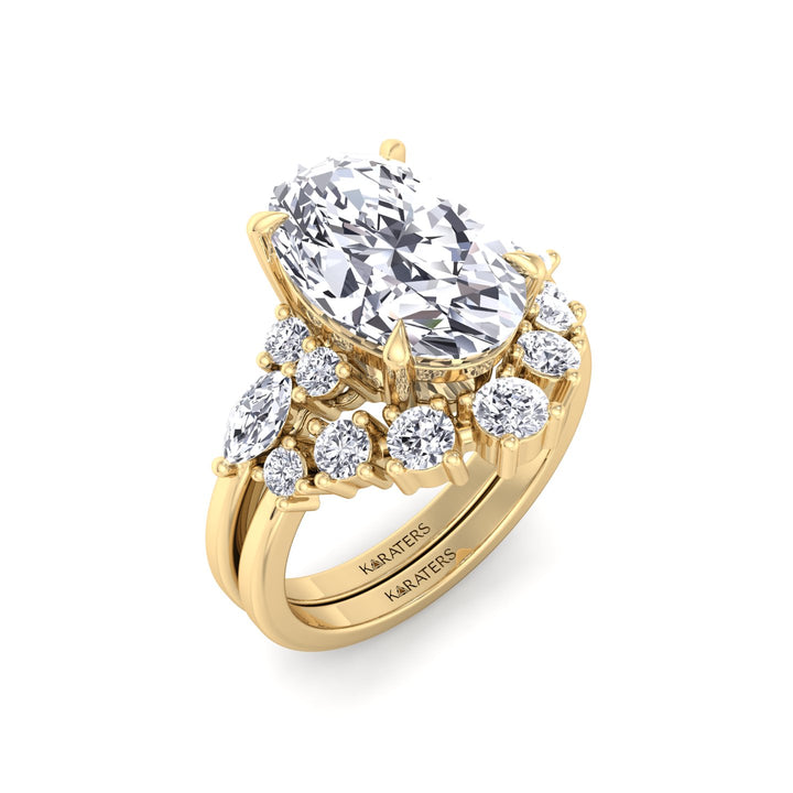 3.63CT Total Weight Oval with Side Stones Grown Diamond Wedding Set  Yellow Gold 18K