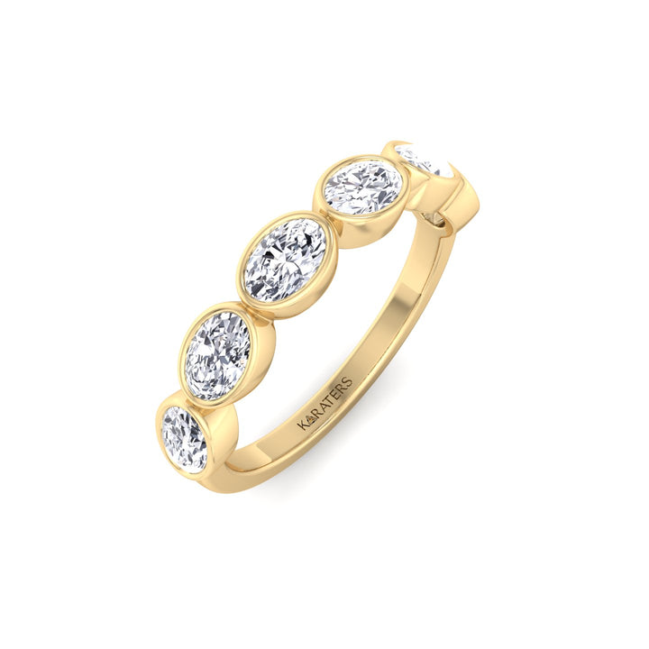 Bezel Set East To West Oval Shape Lab-Grown Diamond Halfway Eternity Band Yellow Gold 18K
