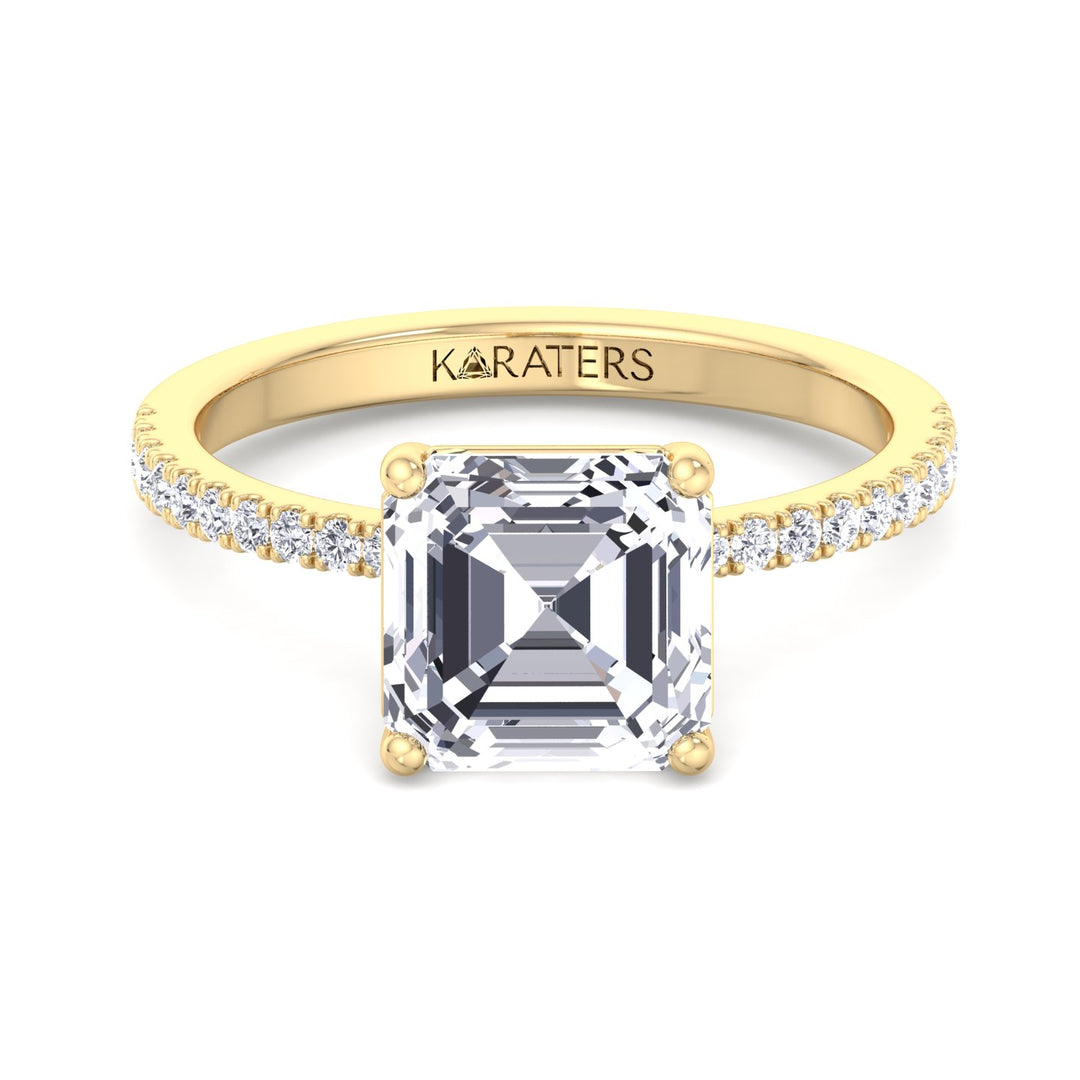 Asscher Cut Lab Grown Diamond Dainty Engagement Ring with SideStones