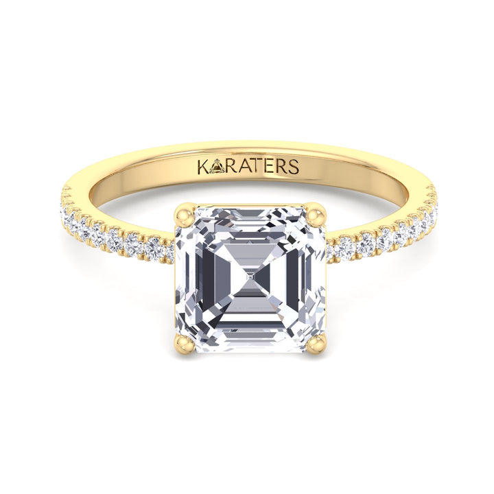 Asscher Cut Lab Grown Diamond Dainty Engagement Ring with SideStones