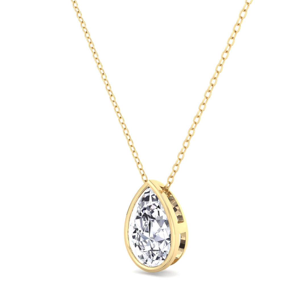 Pear Shape Bezel Set Lab Grown Diamond Pendant - Yellow Gold