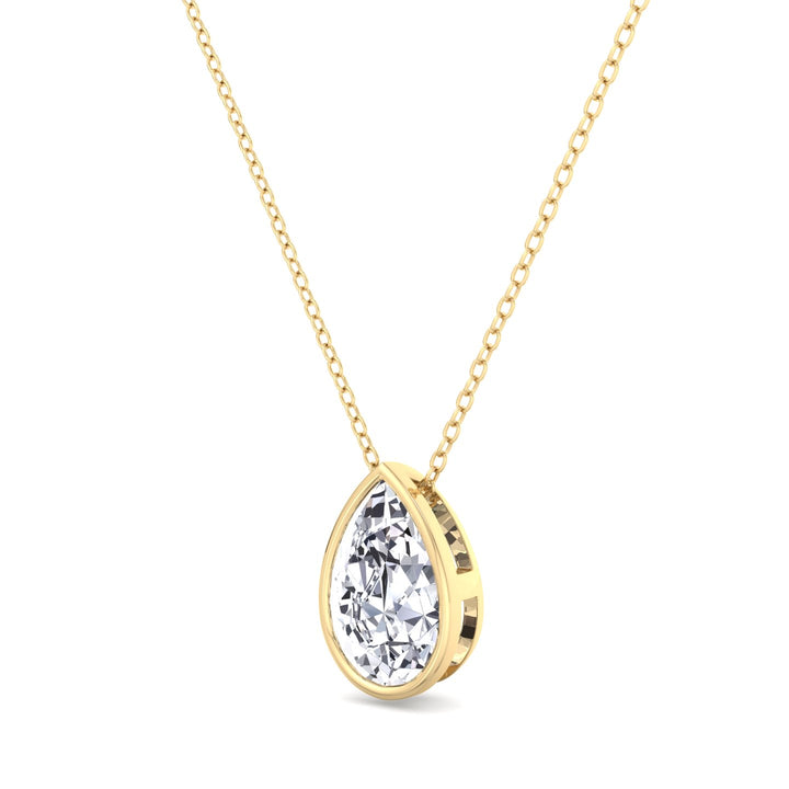 Pear Shape Bezel Set Lab Grown Diamond Pendant - Yellow Gold