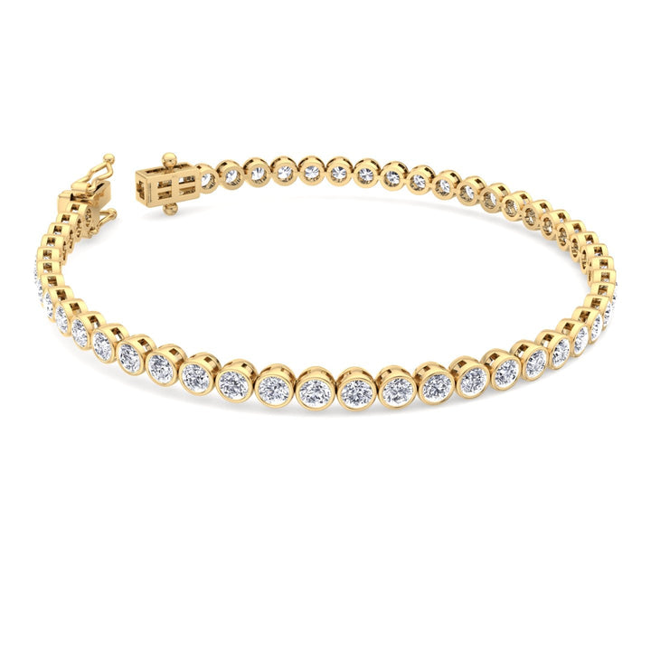 Round Shape Lab Grown Diamond Bezel Set Tennis Bracelet 14K Solid Gold