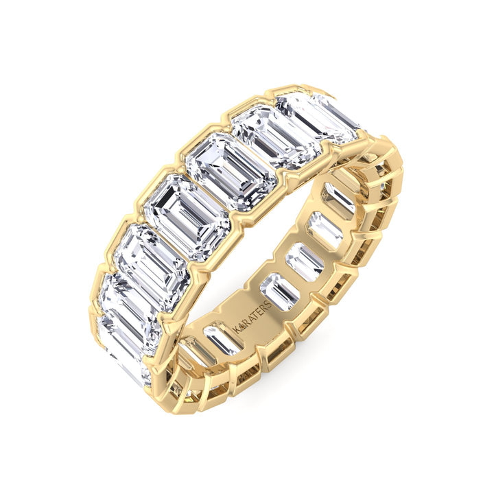 Half Bezel Set Emerald Cut Lab Grown Diamond Eternity Band Yellow Gold 14K 