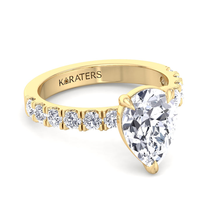 Pear Shape Lab Grown Diamond Engagement Ring With Thick Pave Band