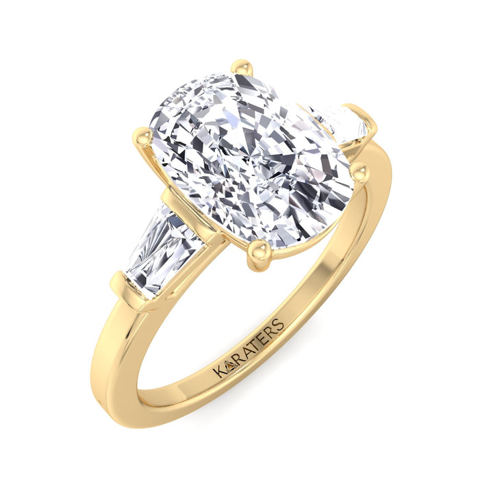 Elongated Cushion Cut Lab Grown Diamond Engagement Ring with Tapered Baguette Sidestones